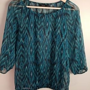 Apt 9 sheer teal ikat sparkly flowy top